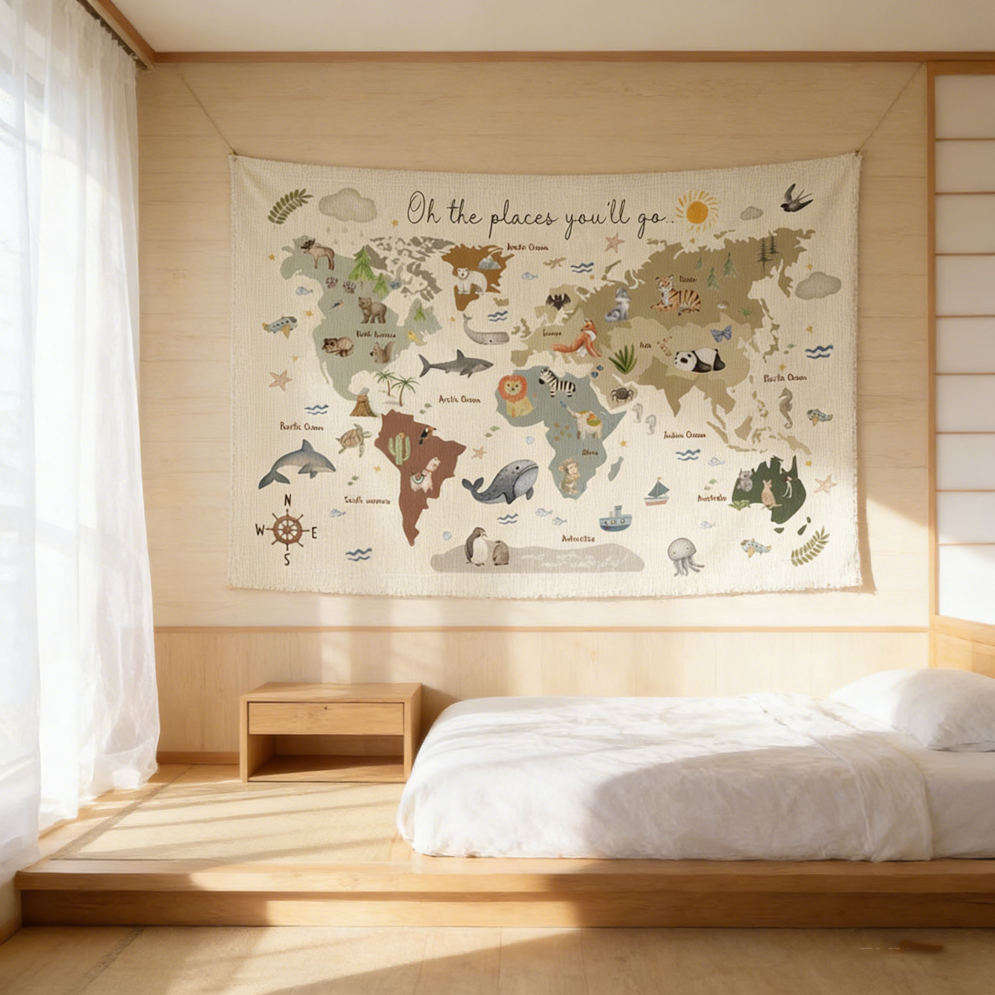 Cute Animal World Map Tapestry - огляд і ціна Kids Education Banner